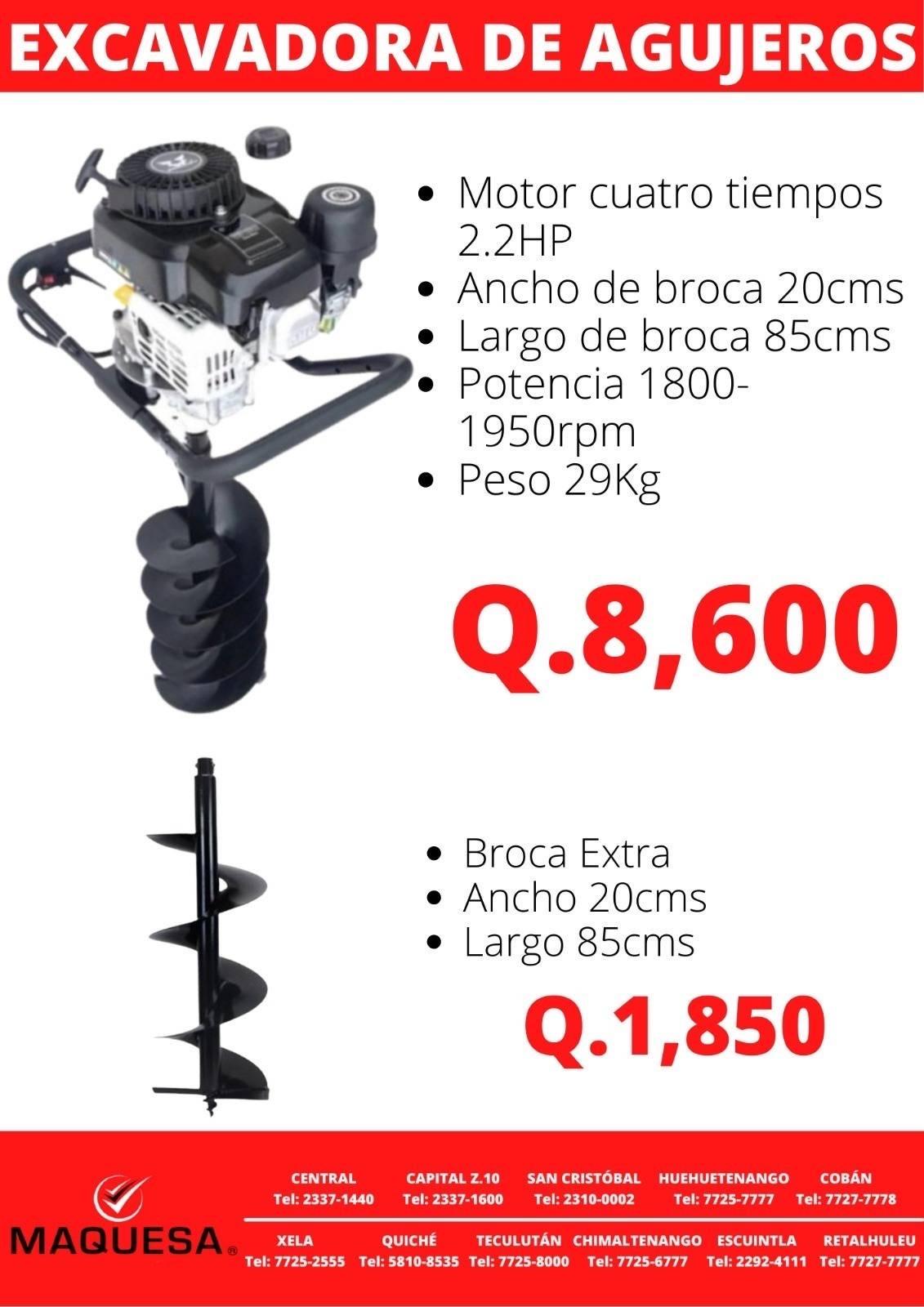 EXCAVADORA DE AGUJEROS MOTOR 4T 2.2 HP 
